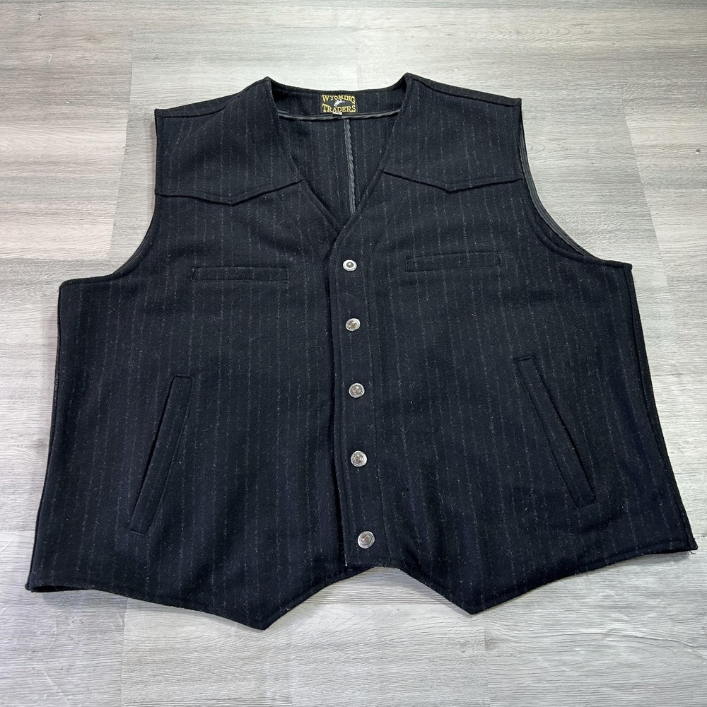 Wyoming Traders Vest Mens XL Black Wool Western Button Front Cowboy Striped